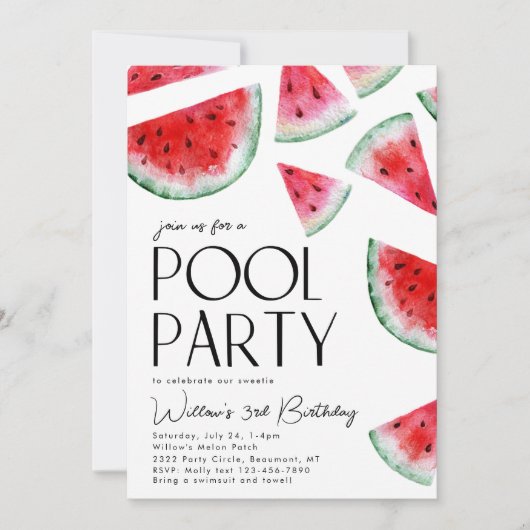 Piscine de pastèque Invitation d'anniversaire (Devant)
