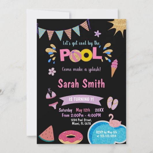 Piscine de pastèque rose Invitation Anniversaire (Devant)