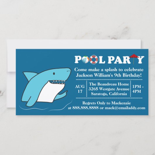 Piscine de requin Fête Anniversaire Invitation (Devant)