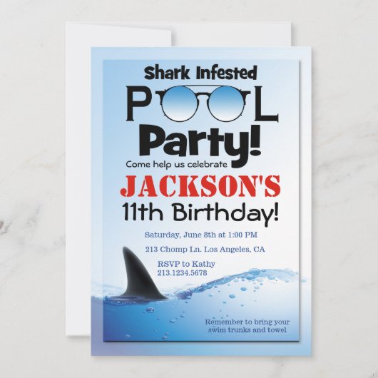 Piscine de requin natation anniversaire Invitation (Devant)
