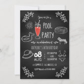 Piscine d'été Chalkboard Invitation de fête d'anni (Devant)