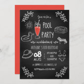 Piscine d'été Chalkboard Invitation de fête d'anni (Devant / Derrière)