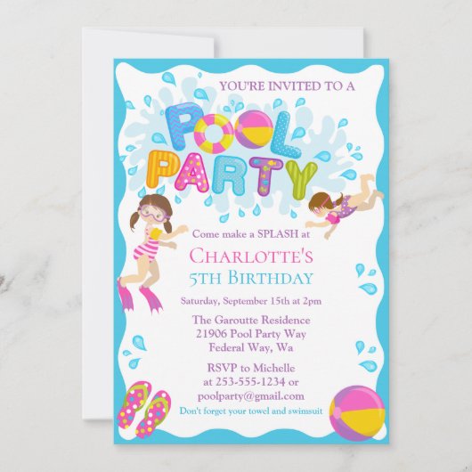 Piscine d'été Invitation de fête d'anniversaire (Devant)