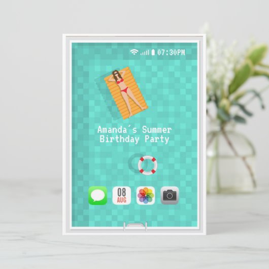 Piscine d'été Invitation de fête d'anniversaire (Debout devant)