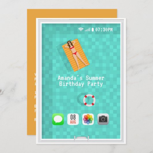 Piscine d'été Invitation de fête d'anniversaire (Devant / Derrière)