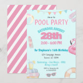 Piscine d'été Pastel Girls Invitation de fête d'an (Devant / Derrière)