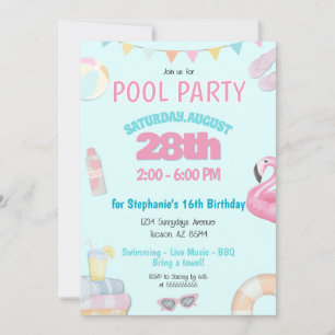 Piscine d'été Pastel Girls Invitation de fête d'an