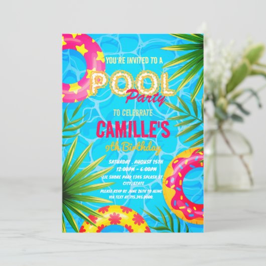 Piscine Fête Anniversaire Invitation (Debout devant)