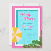 Piscine fête anniversaire Invitation rose (Devant)