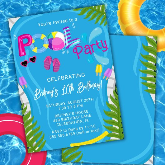Piscine Fête d'été Fille d'anniversaire Invitation