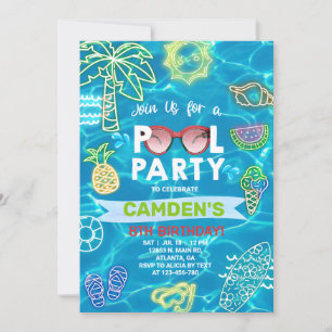 Piscine fête garçon invitation anniversaire, pisci