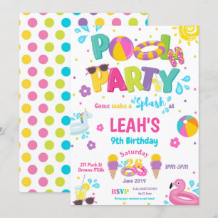 Piscine Fête Invitations Anniversaire Filles