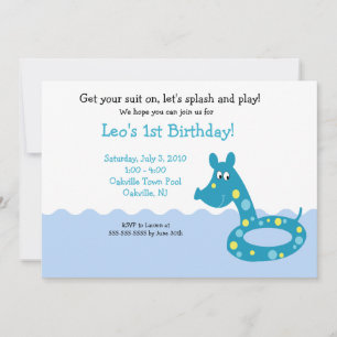 PISCINE Fête Tube 5x7 Invitations d'anniversaire