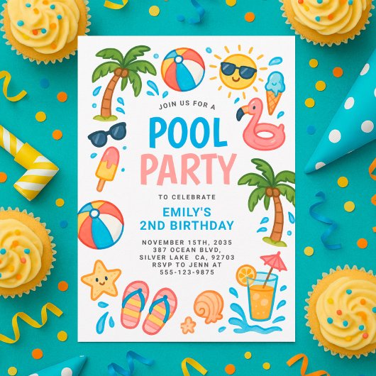 Piscine fêtes été fête d'anniversaire Invitation