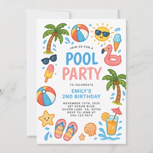 Piscine fêtes été fête d'anniversaire Invitation (Devant)