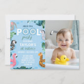 Piscine Garçon 1er Anniversaire Photo Invitation (Devant)
