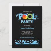 PISCINE NOIRE ET BLEU ANNIVERSAIRE INVITATION (Devant)