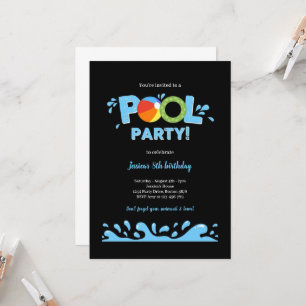 PISCINE NOIRE ET BLEU ANNIVERSAIRE INVITATION