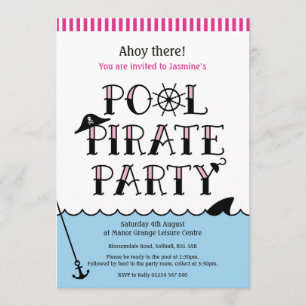 Piscine rose Pirate Party Anniversaire Invitation