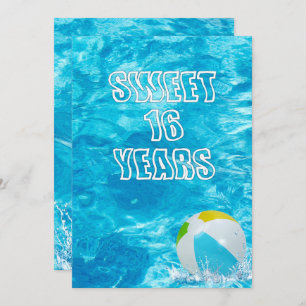 Piscine Sweet 16 Invitation de fête d'anniversaire