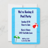 Piscine Thème Personnalisé Invitations (Dos)