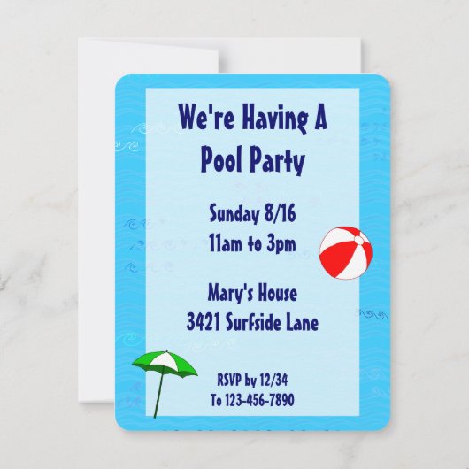 Piscine Thème Personnalisé Invitations (Dos)