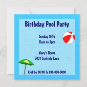 Piscine Thème Personnalisé Invitations (Dos)