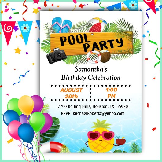 Piscine tropicale Anniversaire Invitation