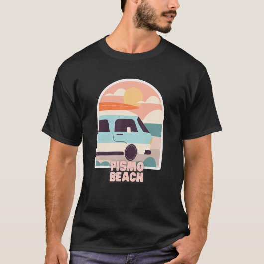 Pismo Beach Retro Pastel Kleuren Zon & Surfbus T-shirt (Voorkant)