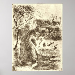 Pissarro - Boer die hard werkt 1890 Poster