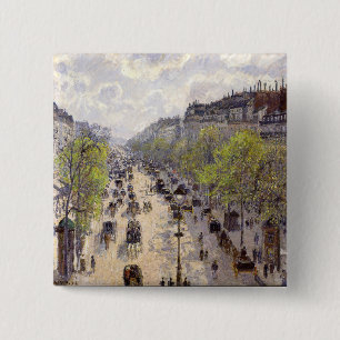 Pissarro - Boulevard Montmartre, lente Vierkante Button 5,1 Cm