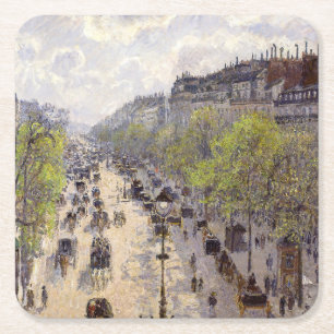 Pissarro - Boulevard Montmartre - Spring Vierkante Kartonnen Onderzetter