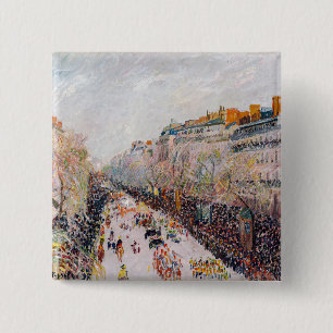 Pissarro - Montmartre, Carnaval op de Boulevard Vierkante Button 5,1 Cm