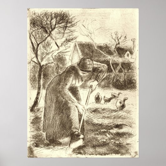 Pissarro - Peasant Laboring 1890 Poster (Voorkant)