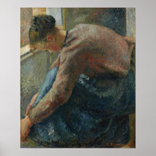 Pissarro - Peasant Woman zette de Boots 1885 aan Poster