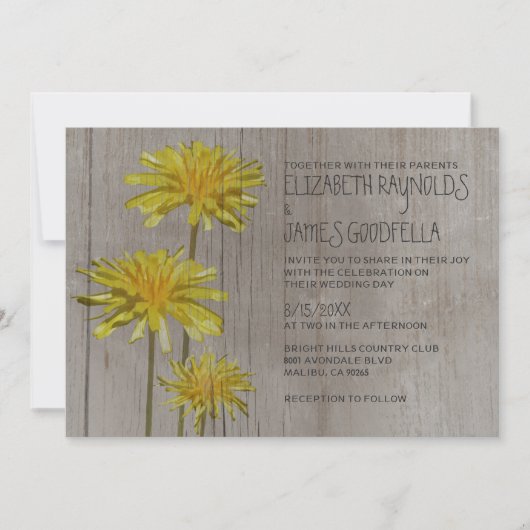 Pissenlits rustiques épousant des invitations (Devant)