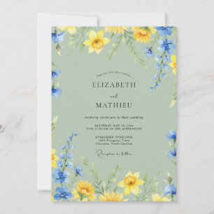 Pistache Azure Narcis Eucalyptus Bruiloft Kaart