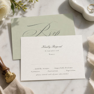 Pistache Groen Schrift Huwelijk RSVP Kaartje