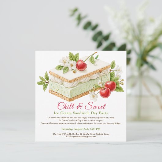 Pistache Ice Cream Sandwich Day Waterverf Save The Date (Staand voorkant)