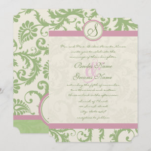 Pistache Klaver Rozenblaadje Damask Trouwkaart Kaart