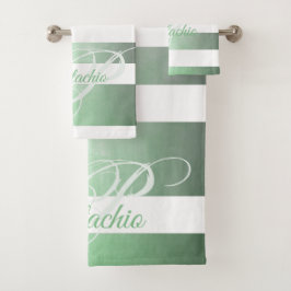 Pistache rustiek gestreept monogram bad handdoek