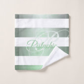 Pistache rustiek gestreept monogram bad handdoek (Wasdoekje)