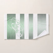 Pistache rustiek gestreept monogram bad handdoek (Handdoek)