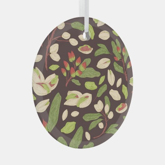 Pistachenoten: Zwart handgetekend naadloos. Glas Ornament (Voorkant Rechts)