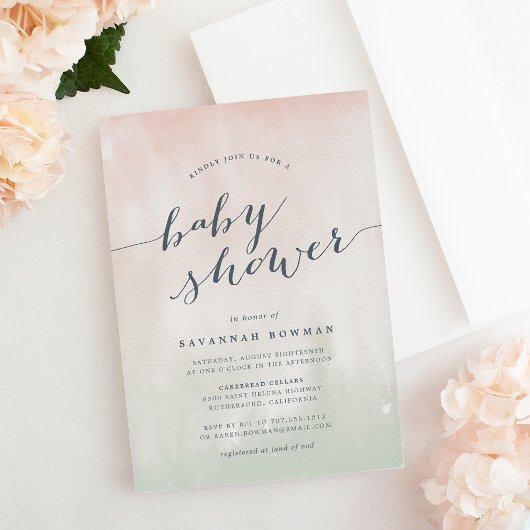 Pistachio Aquarelle Pastel Baby shower Invitation
