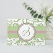 Pistachio Clover Pink Lavender Damask Wedding RSVP (Staand voorkant)