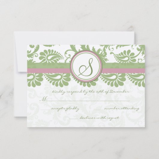 Pistachio Clover rose Lavande Mariage damassé RSVP (Dos)