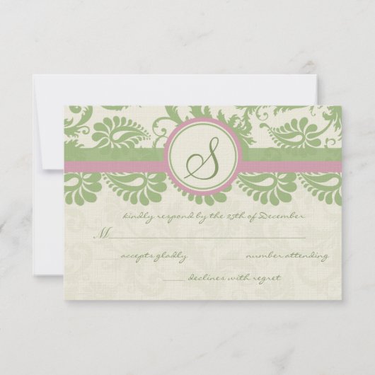 Pistachio Clover Rose Petal Mariage damassé RSVP (Dos)