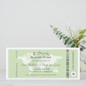 Pistachio Green Boarding Pass Save the Date (Staand voorkant)