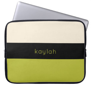 Pistachio Green Color Block Pattern met naam Laptop Sleeve
